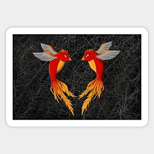 Two Red Flame Fantasy Birds Illustration Sticker